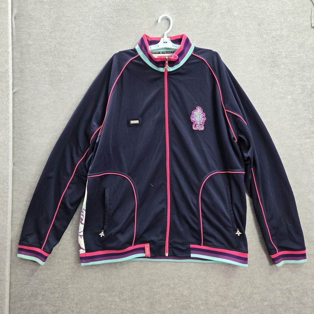 VINTAGE LRG Men Jacket 4XL Blue Logo Embroidery Floral Track Mac Miller READ